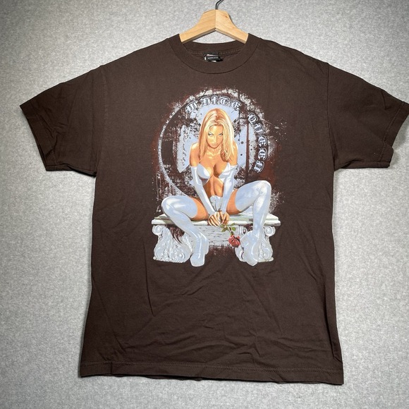 Y2k Mad Engine Marvel White Queen Emma Frost Brown Large‎ Shirt Rare EUC